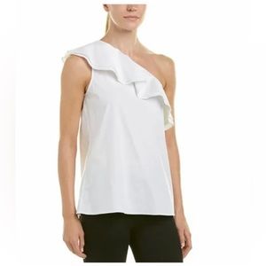 Women's Top VINCE CAMUTO One Shoulder Ruffled White Color Size: L